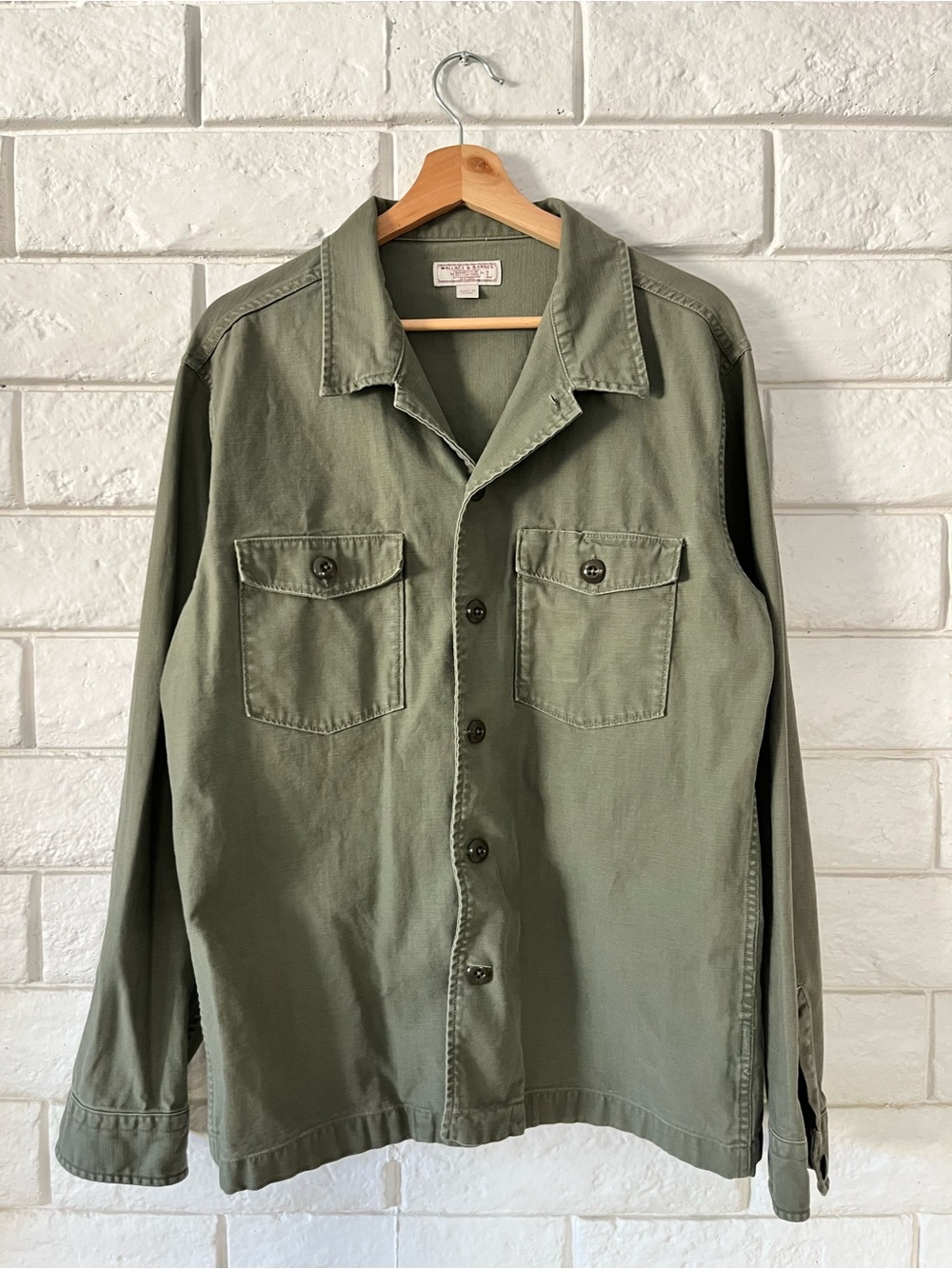 Wallace & Barnes Shirt Jacket Olive Green Cotton Size Large